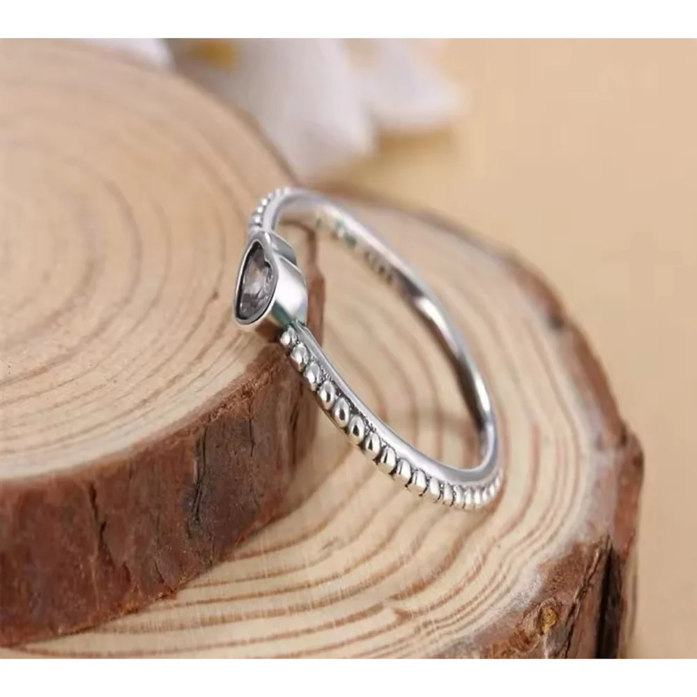 NEW Women's Milgrain 925 Sterling Silver Diamond Simulant Heart Ring, Size 9‎